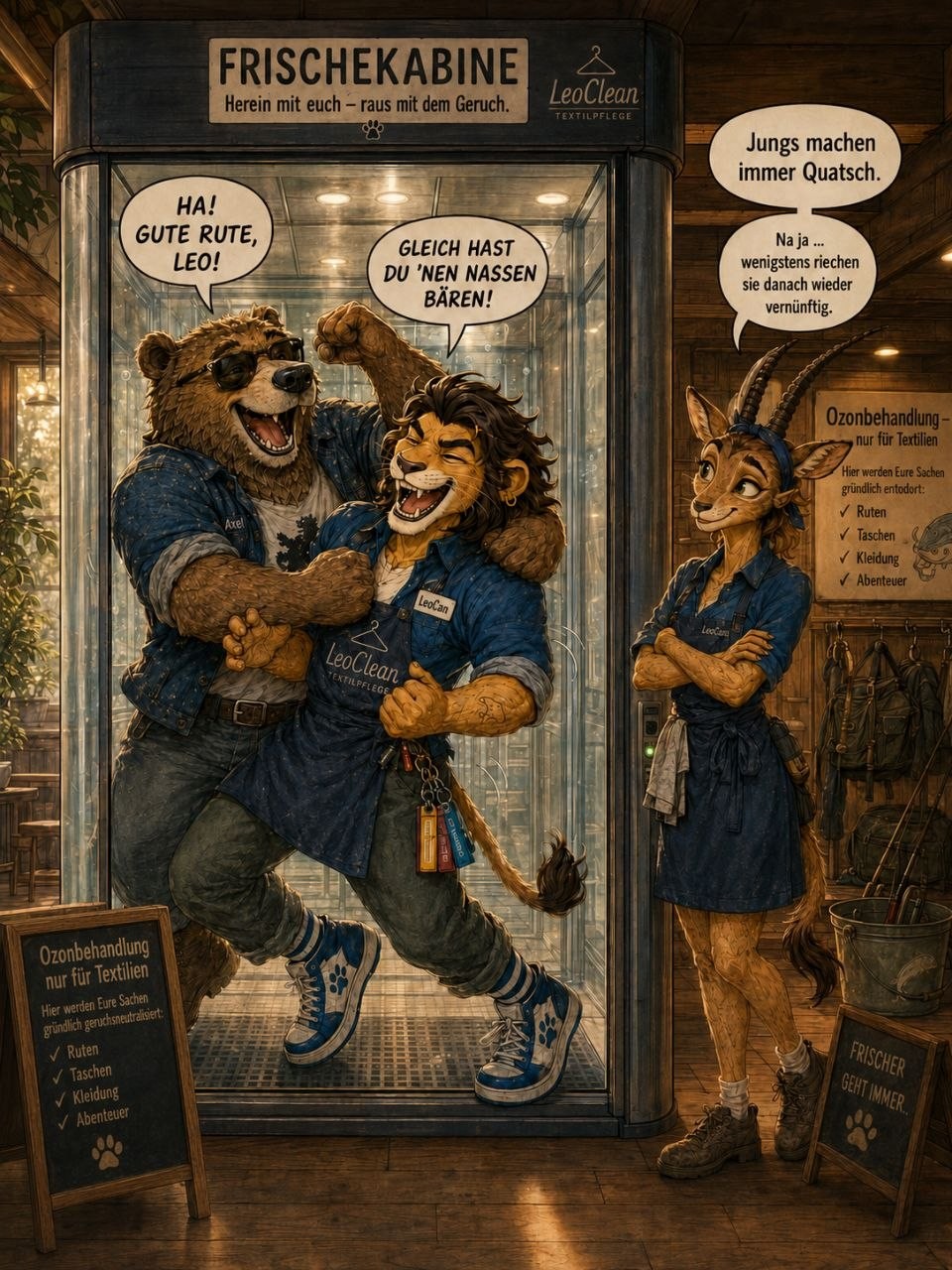 LeoCan und Axel in der Frischekabine bei der Ozonbehandlung von LeoClean