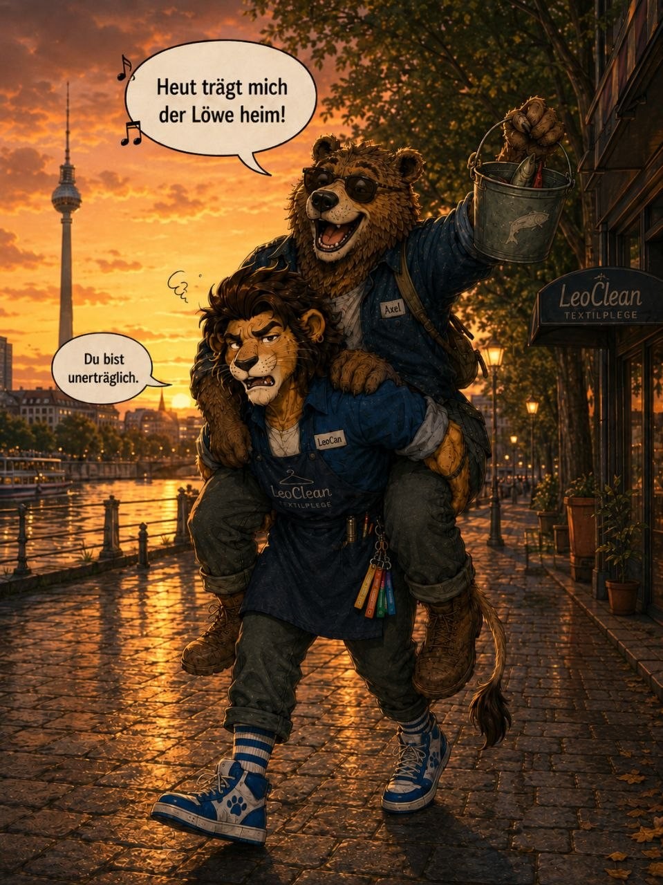 LeoCan trägt Axel und den Fischfang zurück zu LeoClean in Berlin